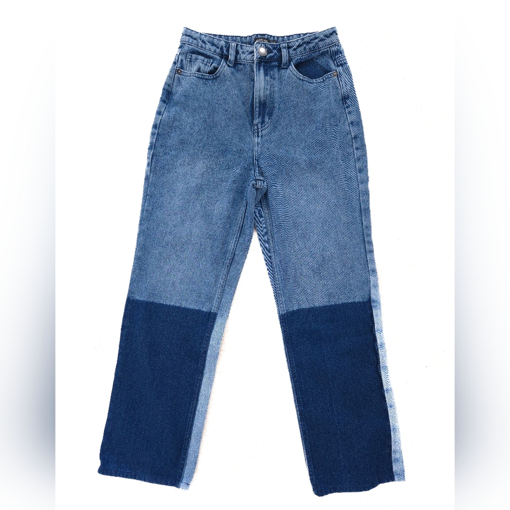 Nasty Gal Contrast Blue Straight Leg Jeans Size 2